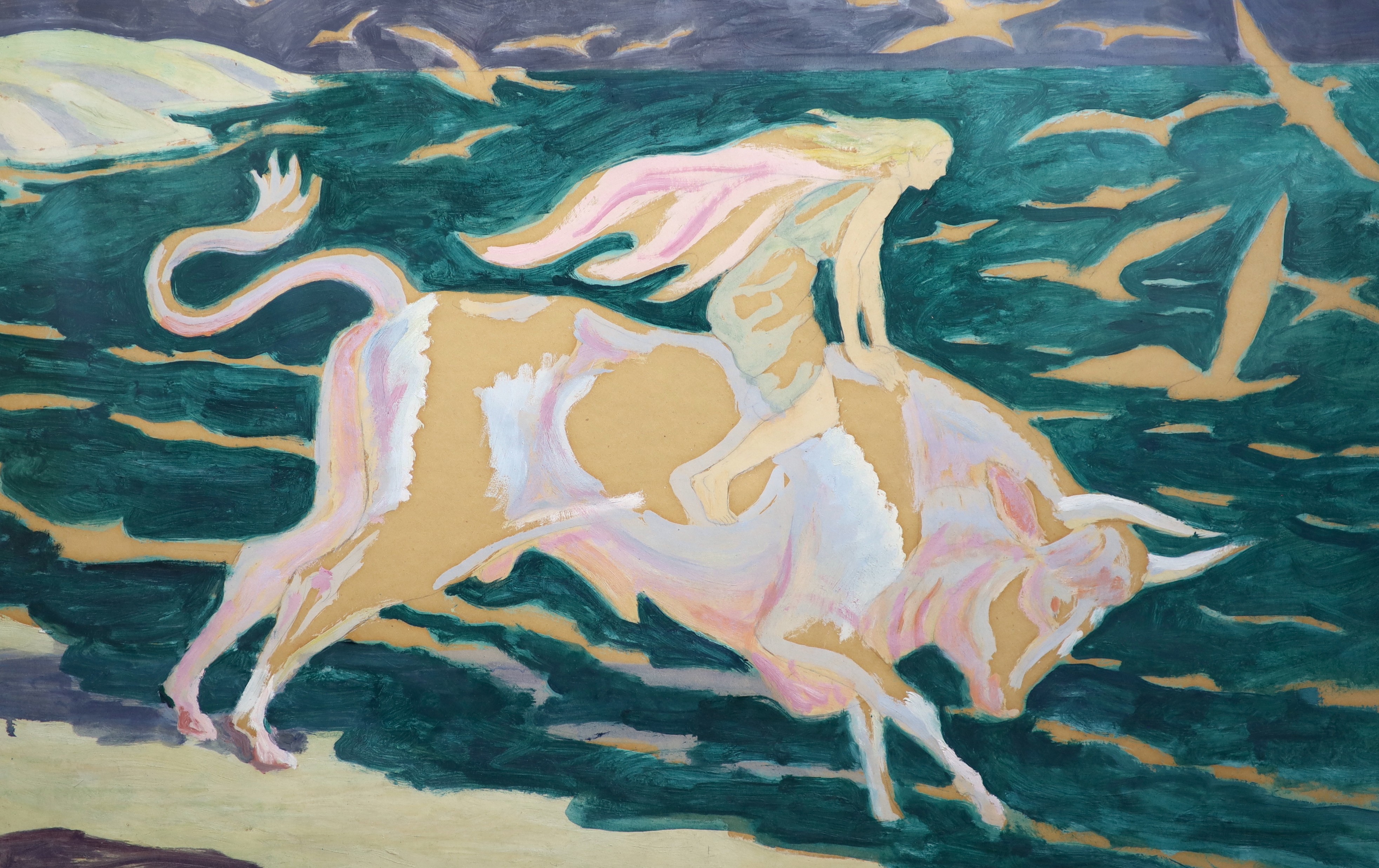 Gwendolin Raverat RE (British, 1885-1957), ‘Europa and the bull’, pencil and oil on paper, 44.5 x 70cm